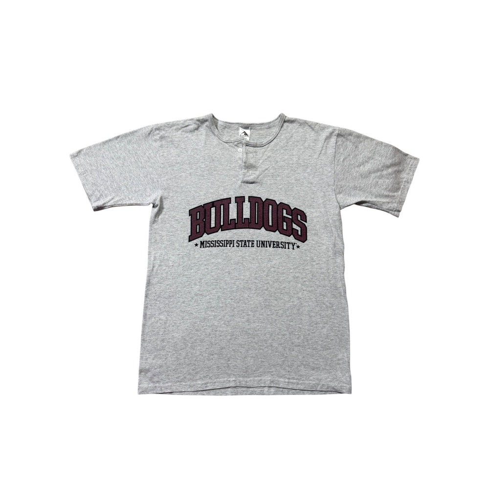 Vintage Mississippi State Bulldogs Henley T-Shirt Adult Medium Gray College